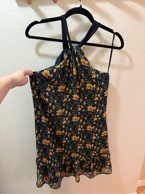 Sam Edelman Navy Halter Floral dress with Mustard Blooms